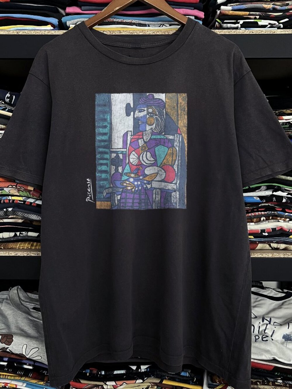Vintage Picasso Woman Seated Before Window Black Tee